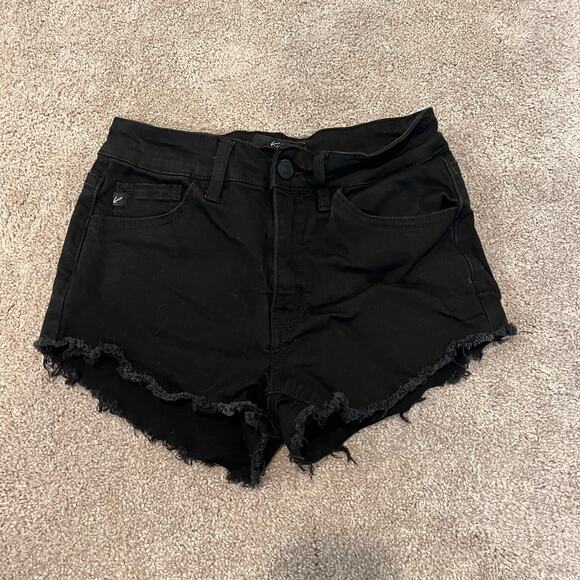 Kancan Women's Black Denim Shorts Distressed Hem Size 3/25‎ - Picture 1 of 7